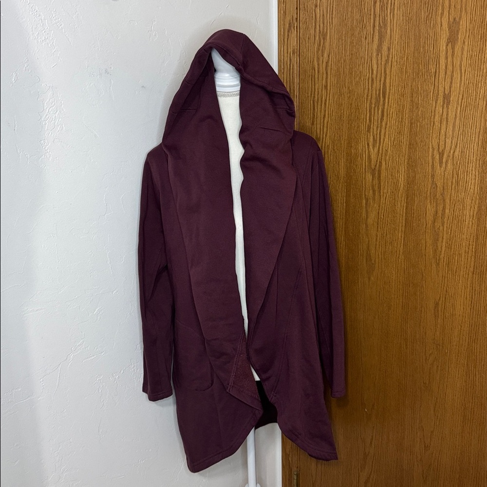 Olive+Oak burgundy fleece draped open front cardigan L
